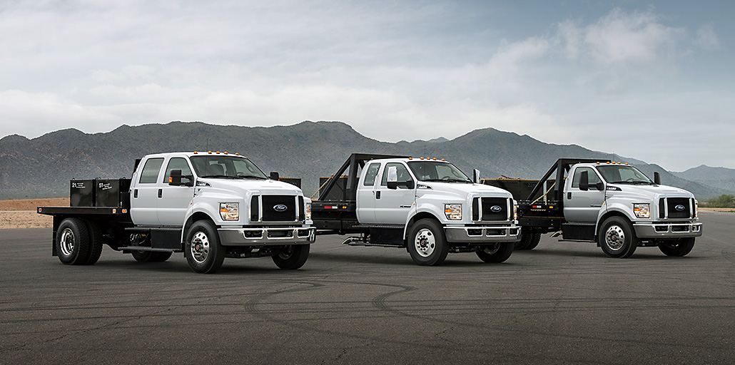 Ford Medium Duty in warehouse with trailer attached