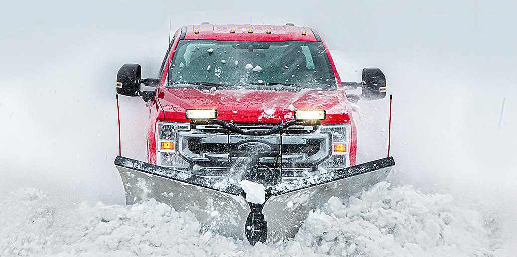 Ford Super Duty chassis ready to plow snow.